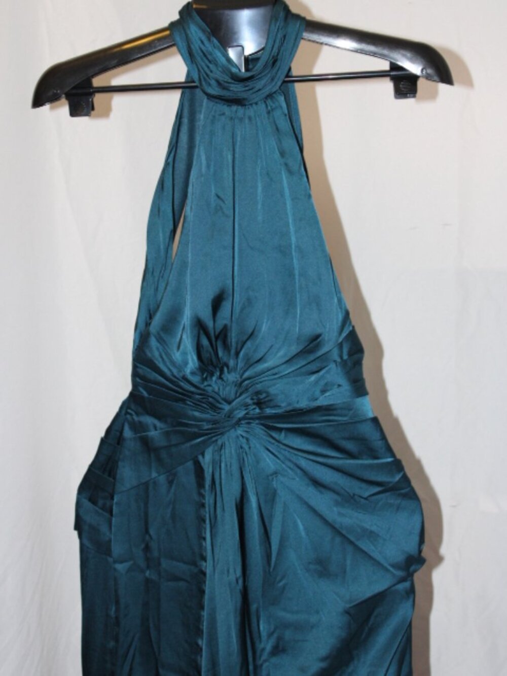 Mac Duggal Open Back Ruched Satin Gown Ocean Blue Size 8 NWT $398